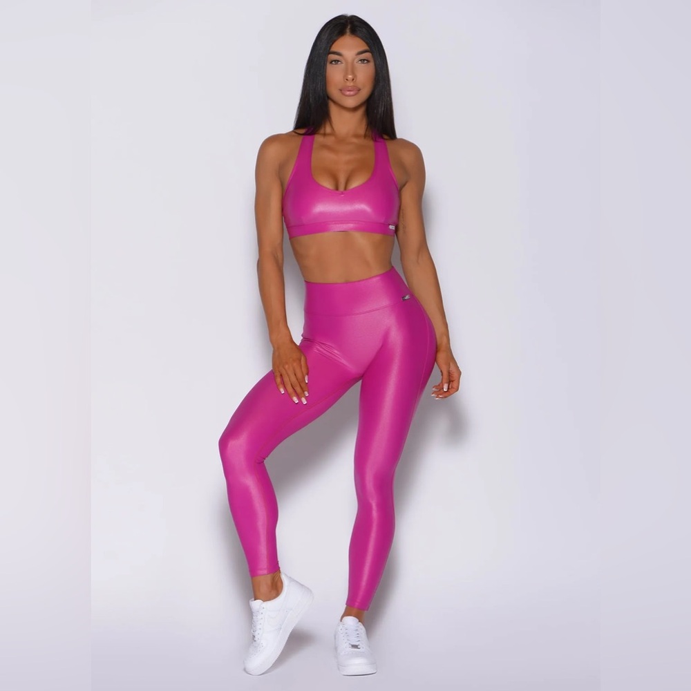 Bombshell Sportswear pink metallic gloss leggings & sports bra